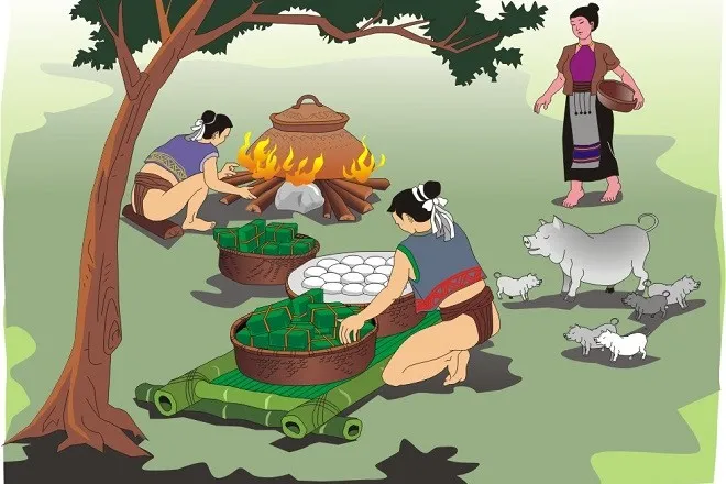 Sự tích Bánh chưng bánh dày: Bánh chưng bánh dày – biểu tượng văn hóa trong câu chuyện cổ tích về lòng hiếu thảo.